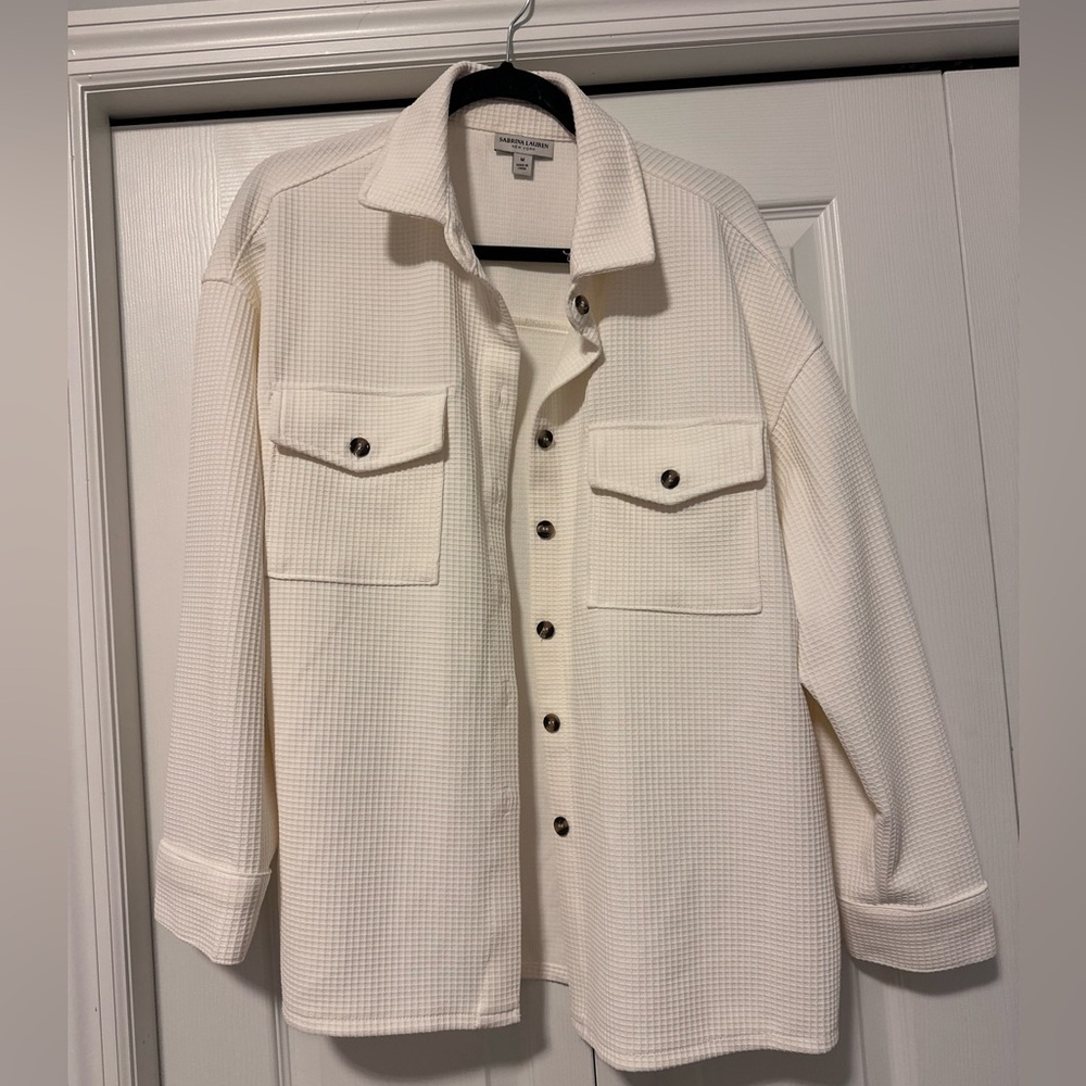White Waffle Knit Button-Up Shacket